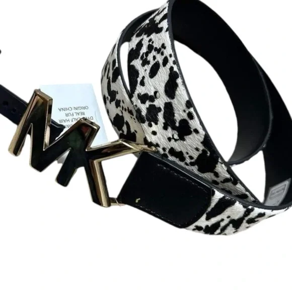 Michael Kors Black and White Leopard-Print Belt with Silver Buckle Michael Kors Reversible Black/Tan Two Tone MK Circle Logo  main image 4